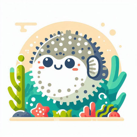 Cute hedgehog in the sea. Vector illustration in cartoon style.のイラスト素材