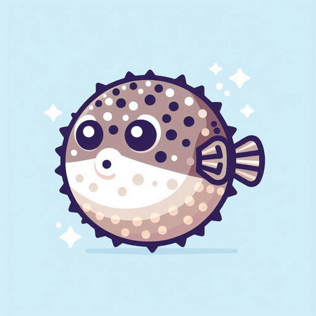 Cute cartoon puffer fish. Vector illustration in flat style.のイラスト素材
