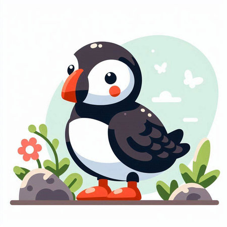 Puffin vector illustration. Cute cartoon penguin character.のイラスト素材