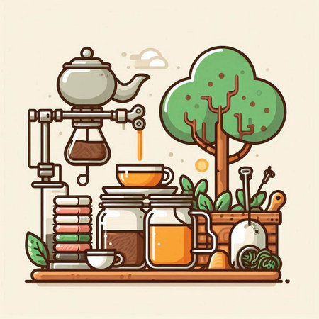 Coffee shop concept. Vector illustration in flat cartoon style.のイラスト素材