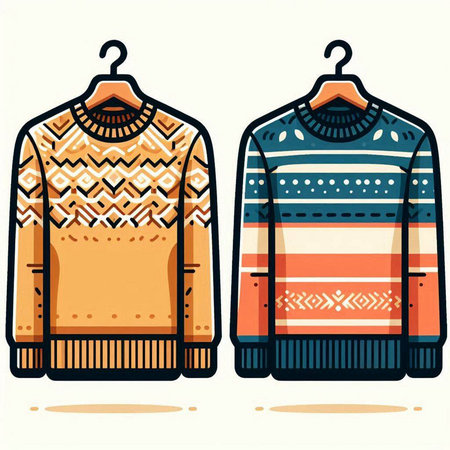 Vector illustration of warm knitted sweater on hanger. Winter clothing.のイラスト素材