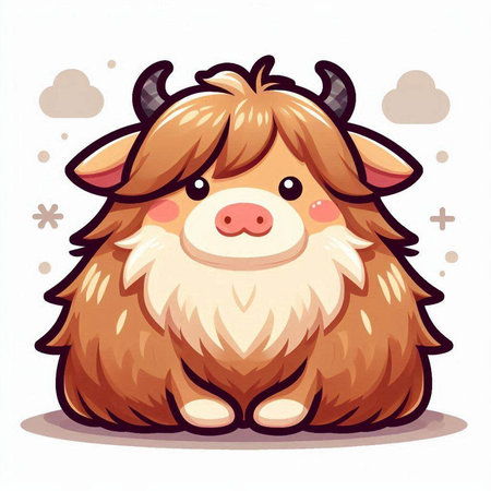 Illustration of a Cute Cow with Horns on White Backgroundのイラスト素材