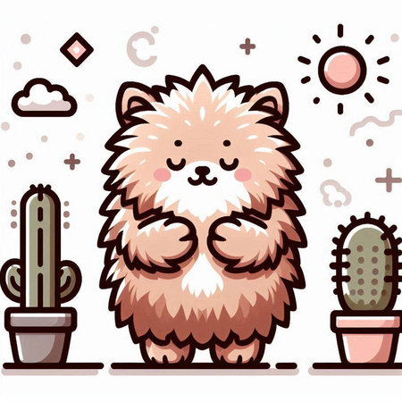 Cute hedgehog in the desert with cactuses. Vector illustration.のイラスト素材