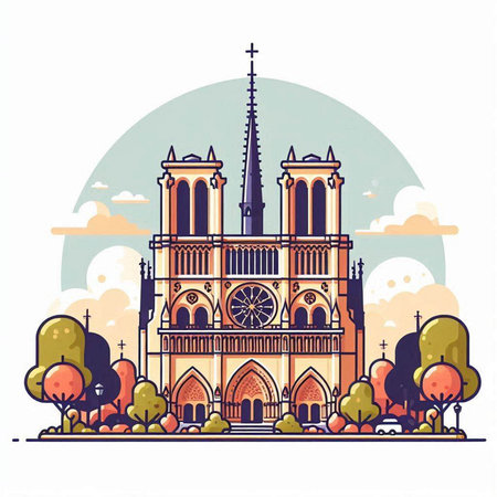 Cathedral of Notre Dame de Paris, France. Vector illustration.のイラスト素材