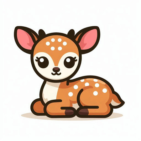 Cute baby deer sitting on white background. Cartoon vector illustration.のイラスト素材