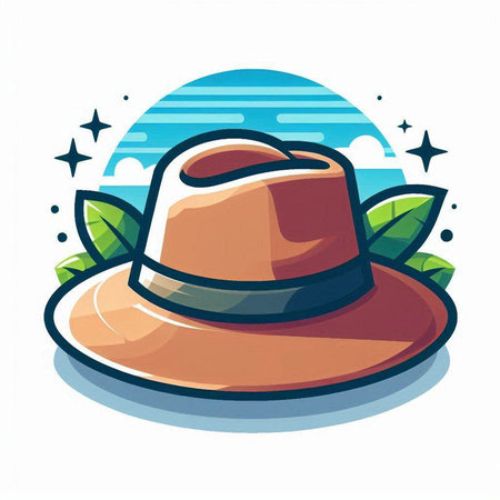 Illustration of a summer hat on a background of the sea.のイラスト素材