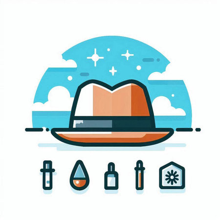 Illustration of hat and other accessories in flat style. Vector illustrationのイラスト素材