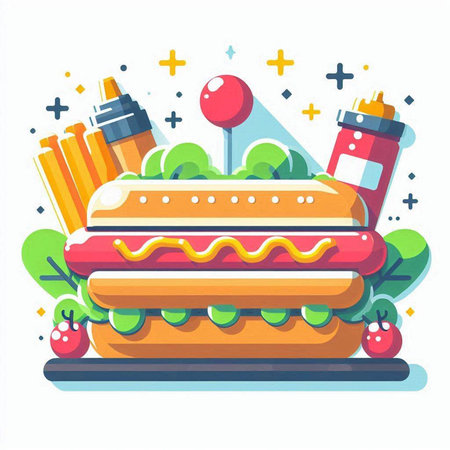 Fast food, hamburger, hot dog, french fries. Vector illustrationのイラスト素材