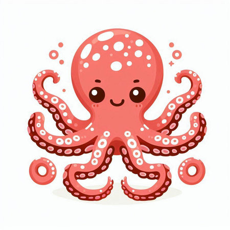 Cute cartoon octopus. Vector illustration isolated on white background.のイラスト素材