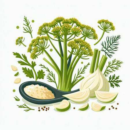 Vector illustration of dill, garlic, parsley and peppercornsのイラスト素材