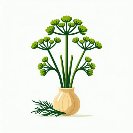 Dill in a vase on a white background. Vector illustration.のイラスト素材