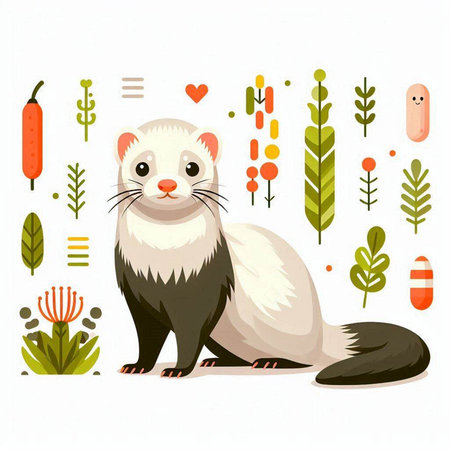 Cute ferret on the background of nature. Vector illustration.のイラスト素材