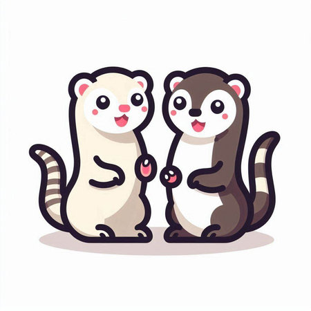 Cute ferret couple isolated on white background. Vector illustration.のイラスト素材