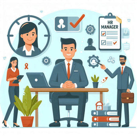 Businessman and businesswoman working at office. Teamwork concept. Vector illustrationのイラスト素材