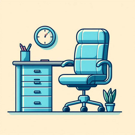 Office chair and desk. Vector illustration in a flat style. Workplaceのイラスト素材