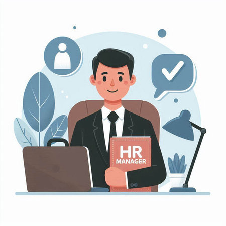 Businessman holding book and laptop. Vector illustration in flat style.のイラスト素材