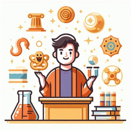Scientist at the podium in the laboratory. Scientific research. Vector illustrationのイラスト素材
