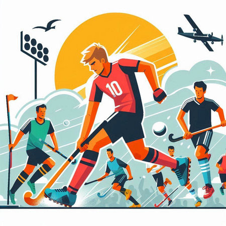 Soccer players in action, vector illustration in flat cartoon style.のイラスト素材
