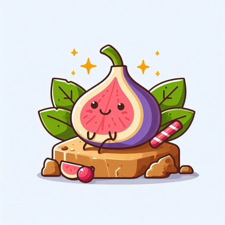 Fruit fig cartoon character. Cute fruit character vector illustration.のイラスト素材