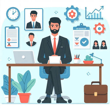 Businessman in office. Vector illustration in flat design style. Business concept.のイラスト素材