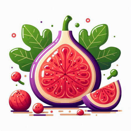 Ripe fig fruit isolated on white background. Vector illustration in flat style.のイラスト素材