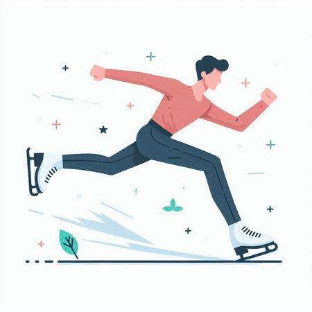 Figure skating. Young man in a flat style. Winter sport. Vector illustration.のイラスト素材