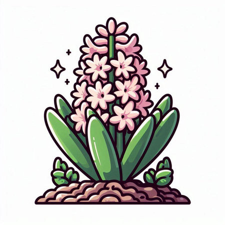 Pink hyacinth flower in the garden. Hand drawn vector illustration.のイラスト素材
