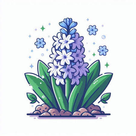 Blue hyacinth flower with leaves on white background. Vector illustration.のイラスト素材