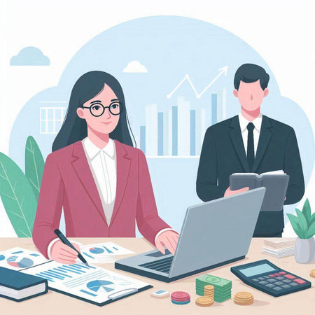 Business people working in office. Vector illustration in flat cartoon style.のイラスト素材
