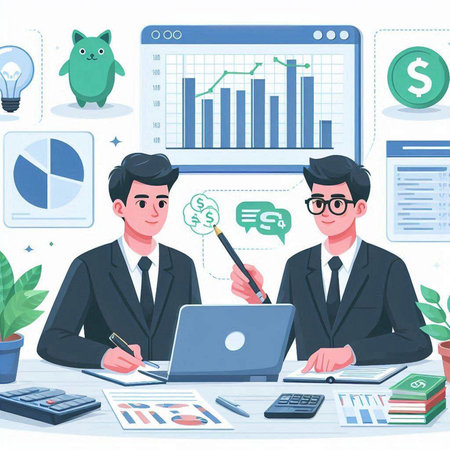 Business people working in office. Vector illustration in flat cartoon style.のイラスト素材
