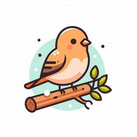 Cute little bird sitting on a branch. Vector illustration in cartoon style.のイラスト素材