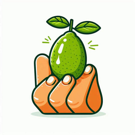 Avocado in hand isolated on white background. Vector cartoon illustration.のイラスト素材