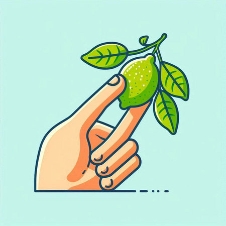 Lime in hand. Vector illustration of a human hand holding a ripe lime.のイラスト素材