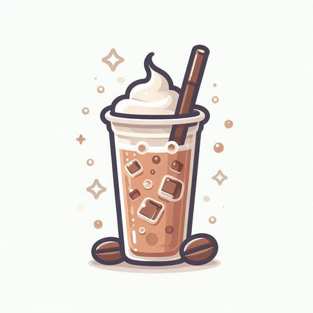 Coffee cup with whipped cream and cinnamon stick. Vector illustration.のイラスト素材