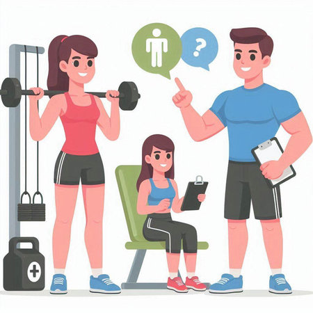 Fitness woman and man working out with dumbbells in gym vector illustrationのイラスト素材