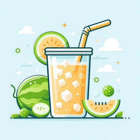 Fruit smoothie in a glass with ice. Vector illustration.のイラスト素材