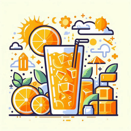Orange juice in a glass. Vector illustration in flat linear style.のイラスト素材