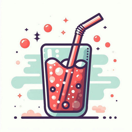 Cocktail in a glass with a straw. Vector illustration.のイラスト素材