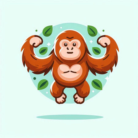 Cute cartoon monkey with green leaves. Vector illustration isolated on white background.のイラスト素材