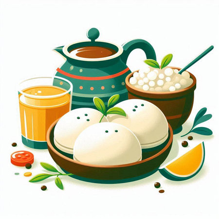 Ceramic teapot and cup of tea, vector illustrationのイラスト素材