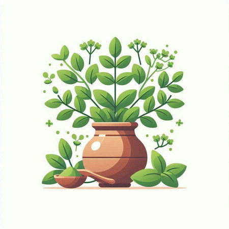 Ceramic pot with herbs. Vector illustration in cartoon style.のイラスト素材