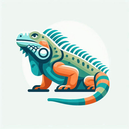 Iguana vector illustration. Cute green iguana on white background.のイラスト素材
