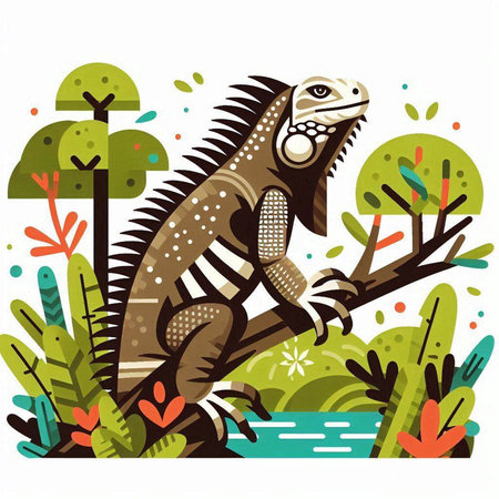 Iguana in the jungle. Vector illustration for your design.のイラスト素材