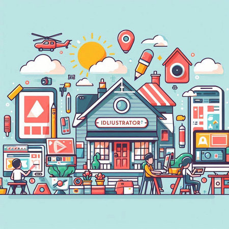 Vector illustration of online shopping and delivery service. Online shopping concept.のイラスト素材