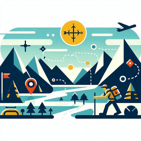 Traveling around the world. Tourists on the road. Vector illustrationのイラスト素材