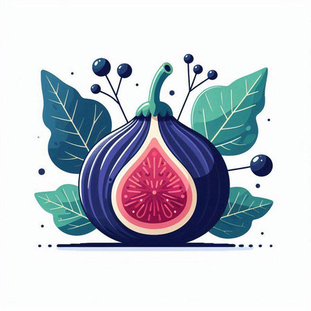 Figs with leaves and berries on white background. Vector illustration.のイラスト素材