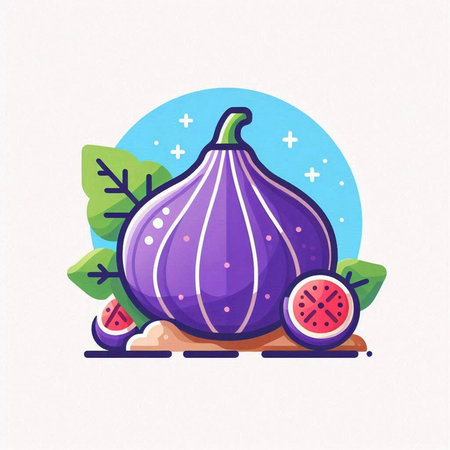 Purple figs with leaves and fruits. Vector illustration in cartoon style.のイラスト素材