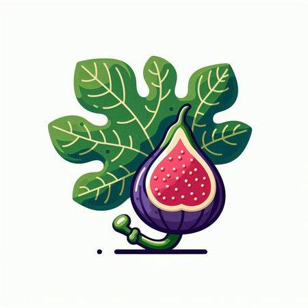 Fruit fig with leaf isolated on white background. Vector illustration.のイラスト素材