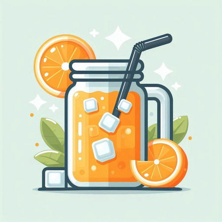 Orange smoothie in a glass jar with a straw. Vector illustration.のイラスト素材