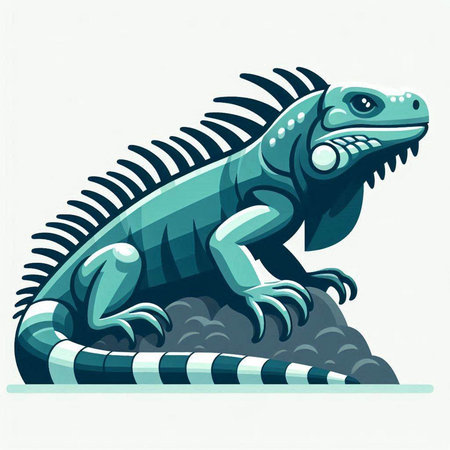 Green iguana on the rock. Vector illustration. Cartoon style.のイラスト素材
